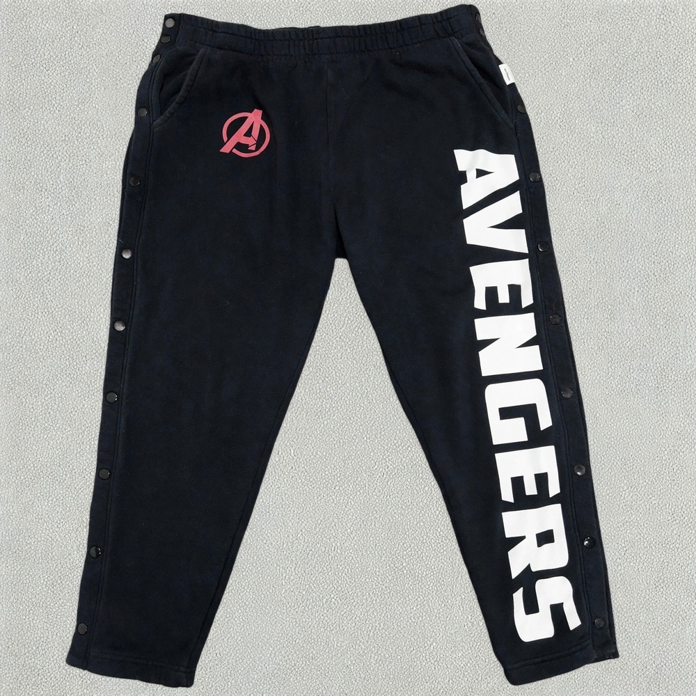 Marvel Avengers Tearaway Pants XL 2XL Black Snap Side Sweatpants Our Universe
